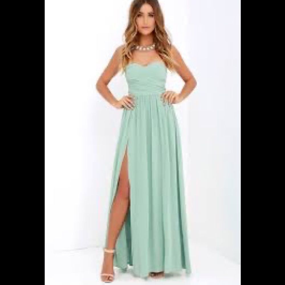 Lulus Moonlight Serenade Sage Green Strapless Maxi Dress Large